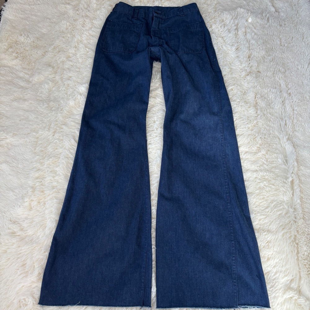 Vintage US Navy Utility Trousers Men 32R Blue Denim Bell Bottom Sailor Pants